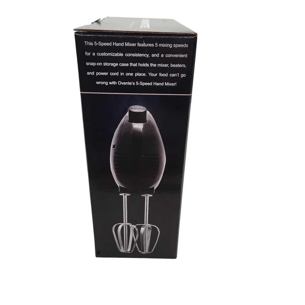 Ovente HM151B 5-Speed Hand Mixer Black 150W Electric‎ Snap-On Storage Case Set